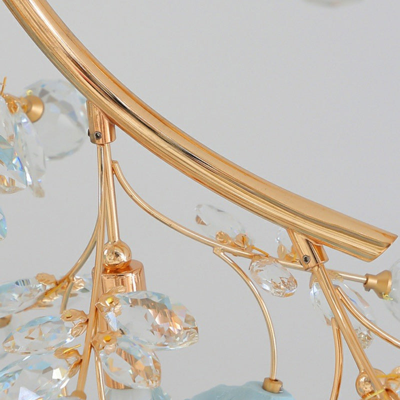 Elegant French Rose Branch Round Crystal Chandelier for Living Room