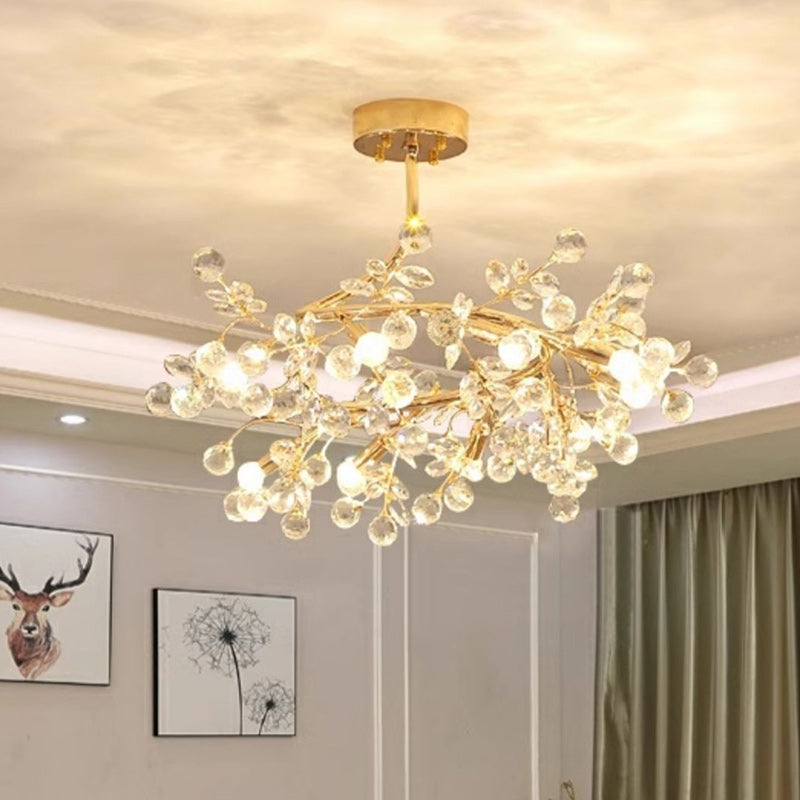 Elegant French Rose Branch Round Crystal Chandelier for Living Room