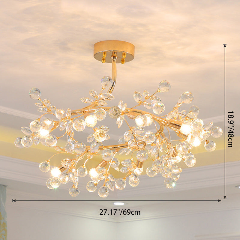 Elegant French Rose Branch Round Crystal Chandelier for Living Room