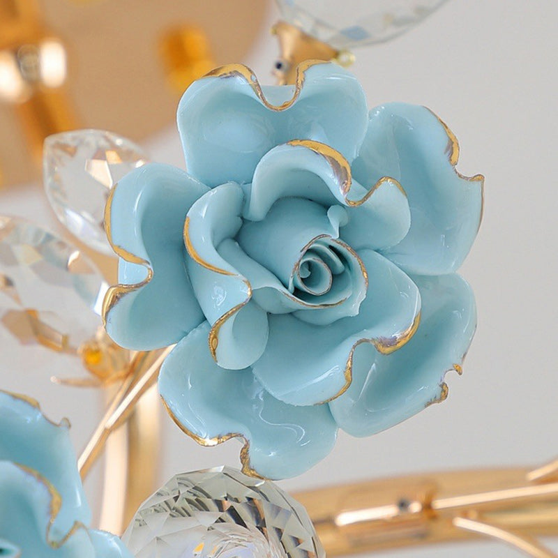 Elegant French Rose Branch Round Crystal Chandelier for Living Room