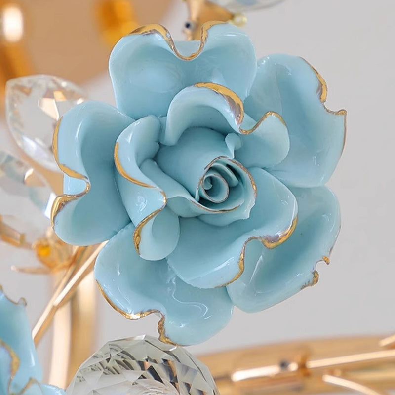 Elegant French Rose Branch Round Crystal Chandelier for Living Room