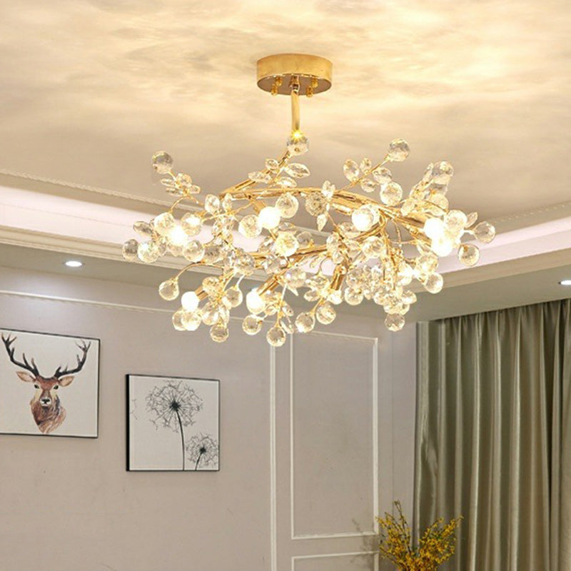 Elegant French Rose Branch Round Crystal Chandelier for Living Room