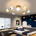 Nordic Style 13-Light Iron & Glass Earth Planet Ceiling Light for Kids' Bedroom
