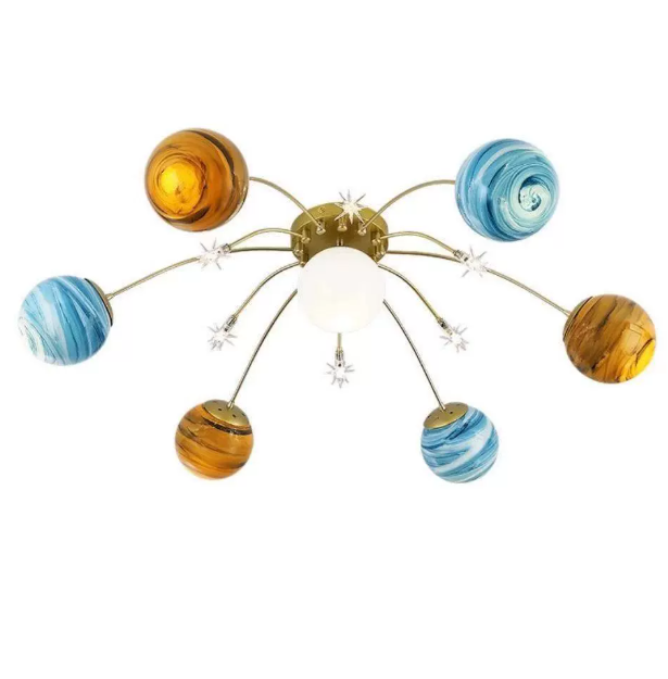 Nordic Style 13-Light Iron & Glass Earth Planet Ceiling Light for Kids' Bedroom