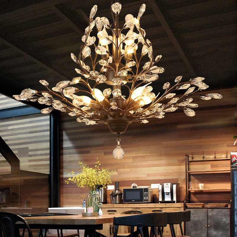 Elegant French Crystal Iron Branch Chandelier for Dining Room Lighting