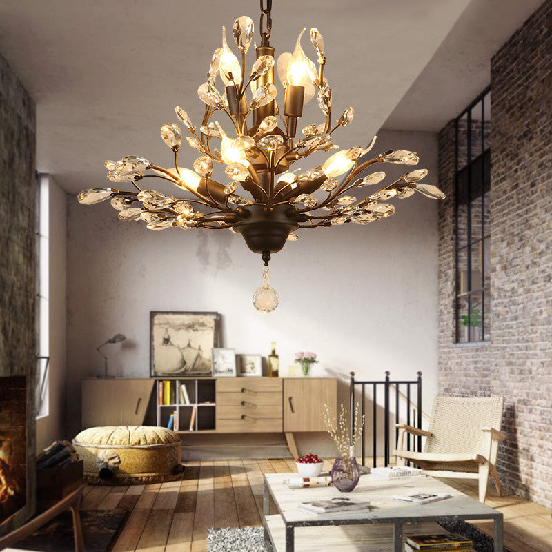 Elegant French Crystal Iron Branch Chandelier for Dining Room Lighting