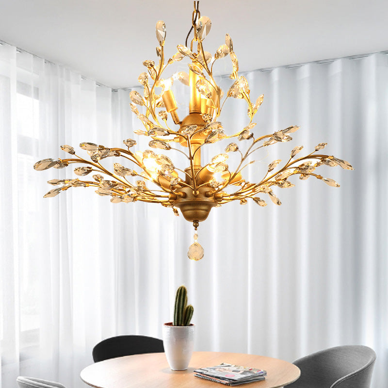 Elegant French Crystal Iron Branch Chandelier for Dining Room Lighting