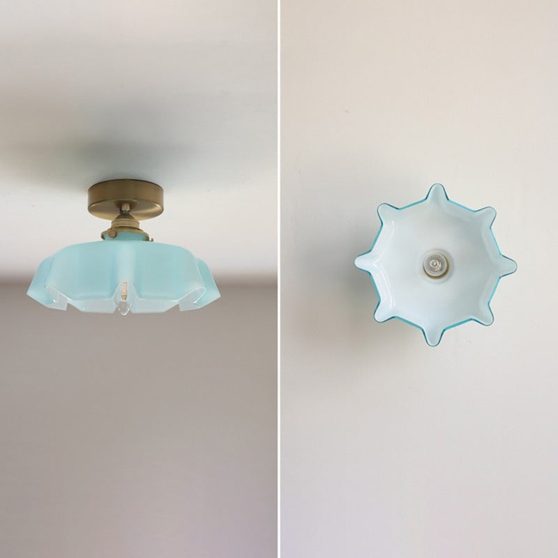 Elegant Brass and Glass Semi-Flush Mount Light Fixture for Hallway