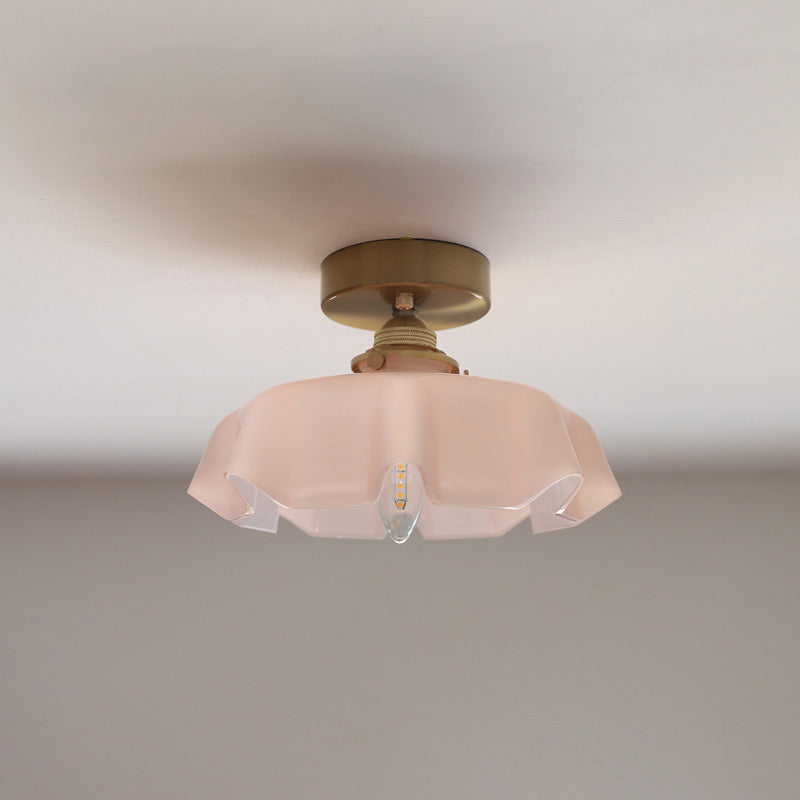 Elegant Brass and Glass Semi-Flush Mount Light Fixture for Hallway