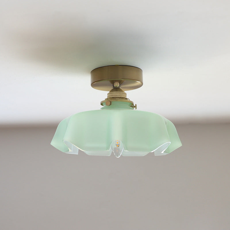 Elegant Brass and Glass Semi-Flush Mount Light Fixture for Hallway