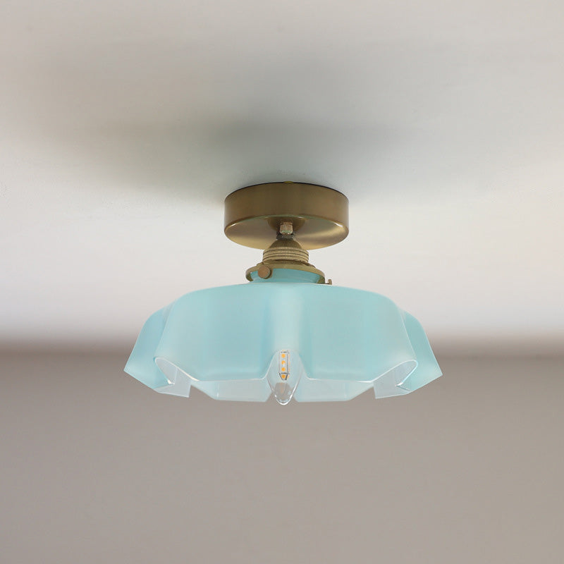 Elegant Brass and Glass Semi-Flush Mount Light Fixture for Hallway