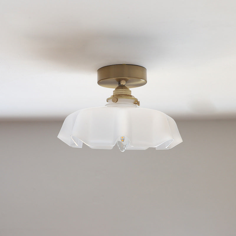 Elegant Brass and Glass Semi-Flush Mount Light Fixture for Hallway