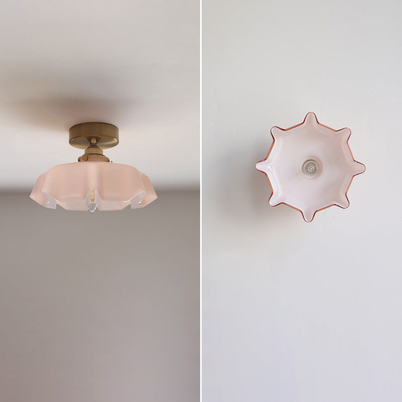 Elegant Brass and Glass Semi-Flush Mount Light Fixture for Hallway