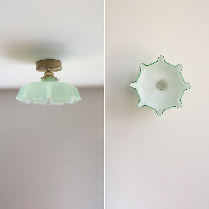 Elegant Brass and Glass Semi-Flush Mount Light Fixture for Hallway
