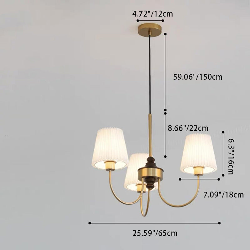 Vintage-Style Pleated Cylinder Iron and Wood 3/5 Light Chandelier for Living Room
