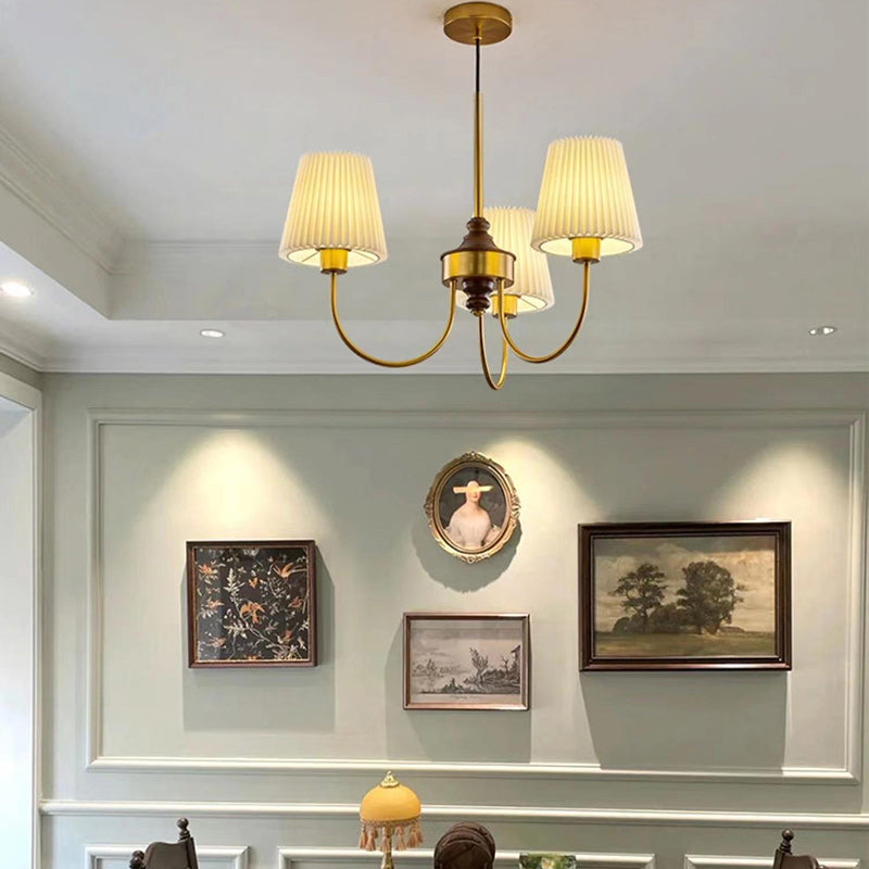 Vintage-Style Pleated Cylinder Iron and Wood 3/5 Light Chandelier for Living Room