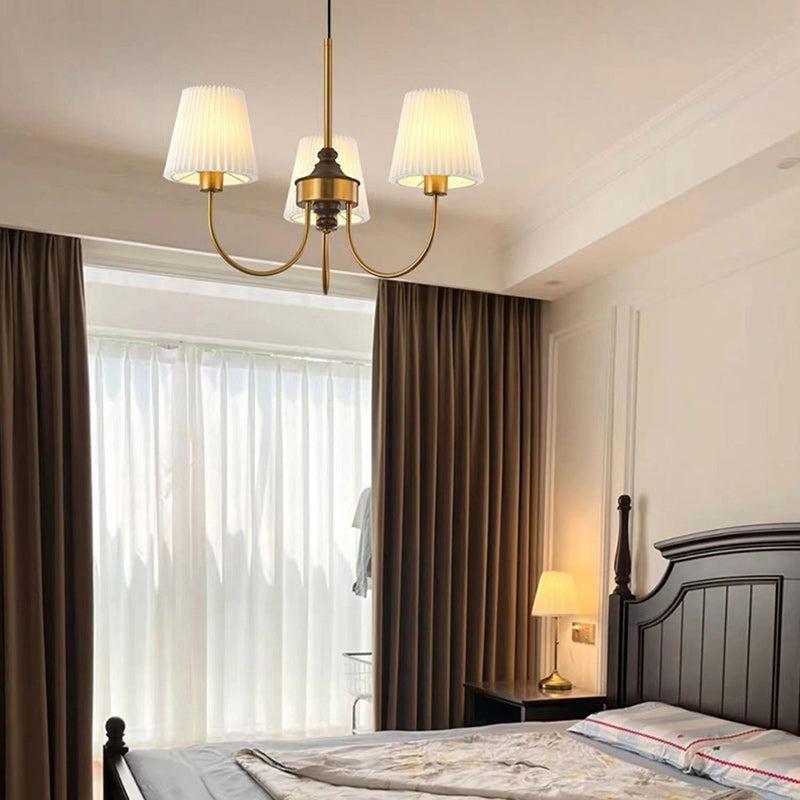 Vintage-Style Pleated Cylinder Iron and Wood 3/5 Light Chandelier for Living Room