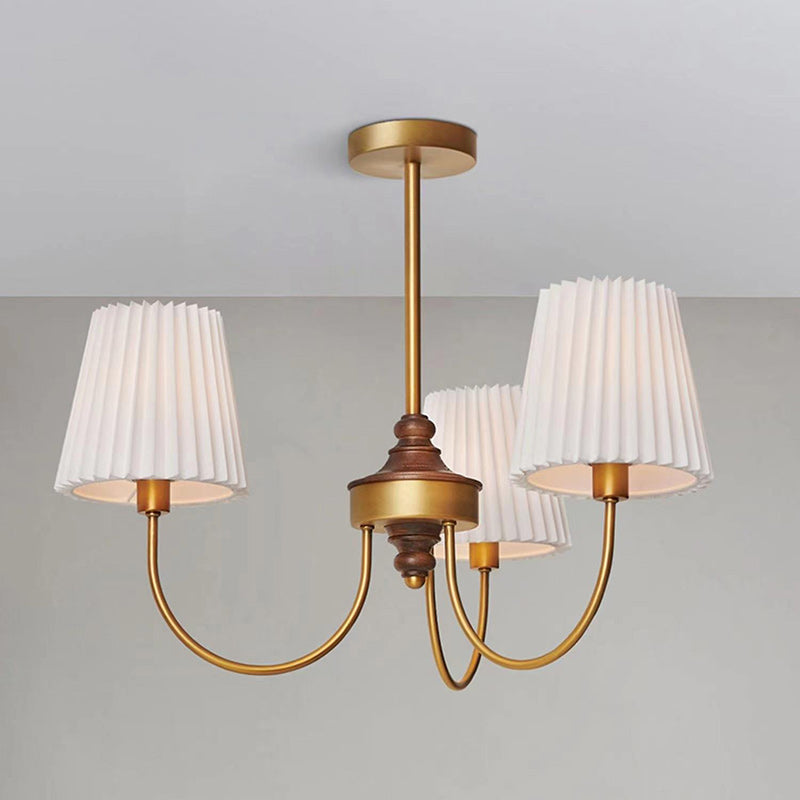 Vintage-Style Pleated Cylinder Iron and Wood 3/5 Light Chandelier for Living Room