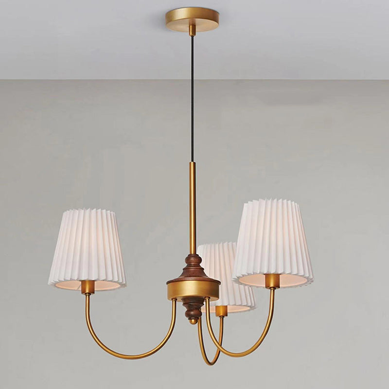 Vintage-Style Pleated Cylinder Iron and Wood 3/5 Light Chandelier for Living Room