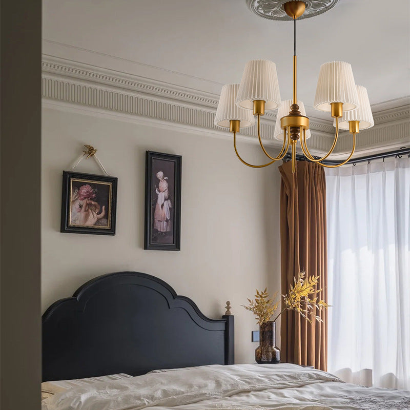 Vintage-Style Pleated Cylinder Iron and Wood 3/5 Light Chandelier for Living Room
