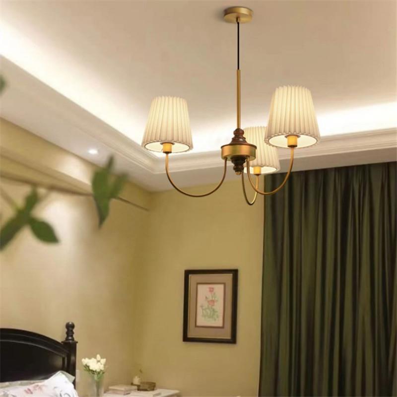 Vintage-Style Pleated Cylinder Iron and Wood 3/5 Light Chandelier for Living Room