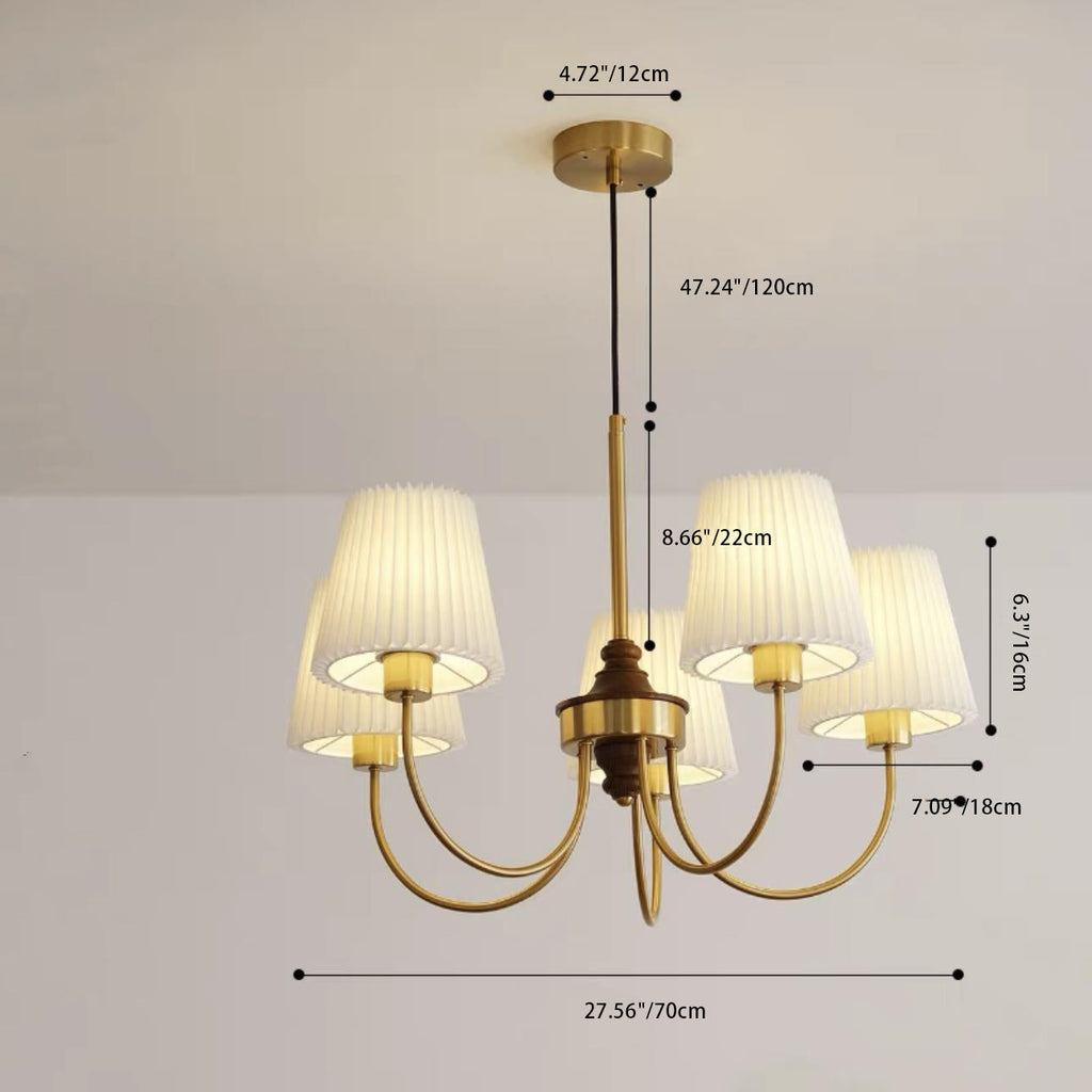 Vintage-Style Pleated Cylinder Iron and Wood 3/5 Light Chandelier for Living Room