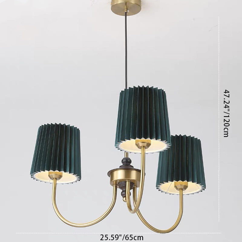 Vintage-Style Pleated Cylinder Iron and Wood 3/5 Light Chandelier for Living Room