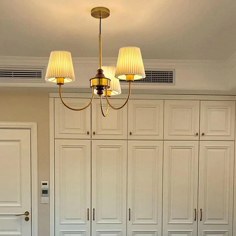 Vintage-Style Pleated Cylinder Iron and Wood 3/5 Light Chandelier for Living Room