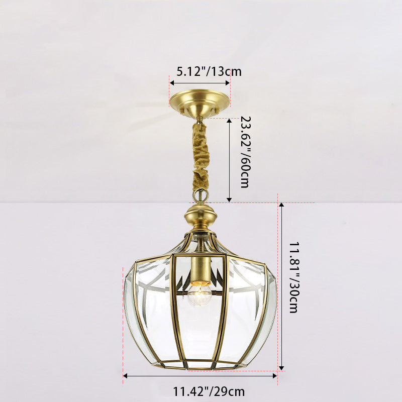 Mid-Century Waterproof Copper Glass Rhombic Cylinder Outdoor Chandeliers