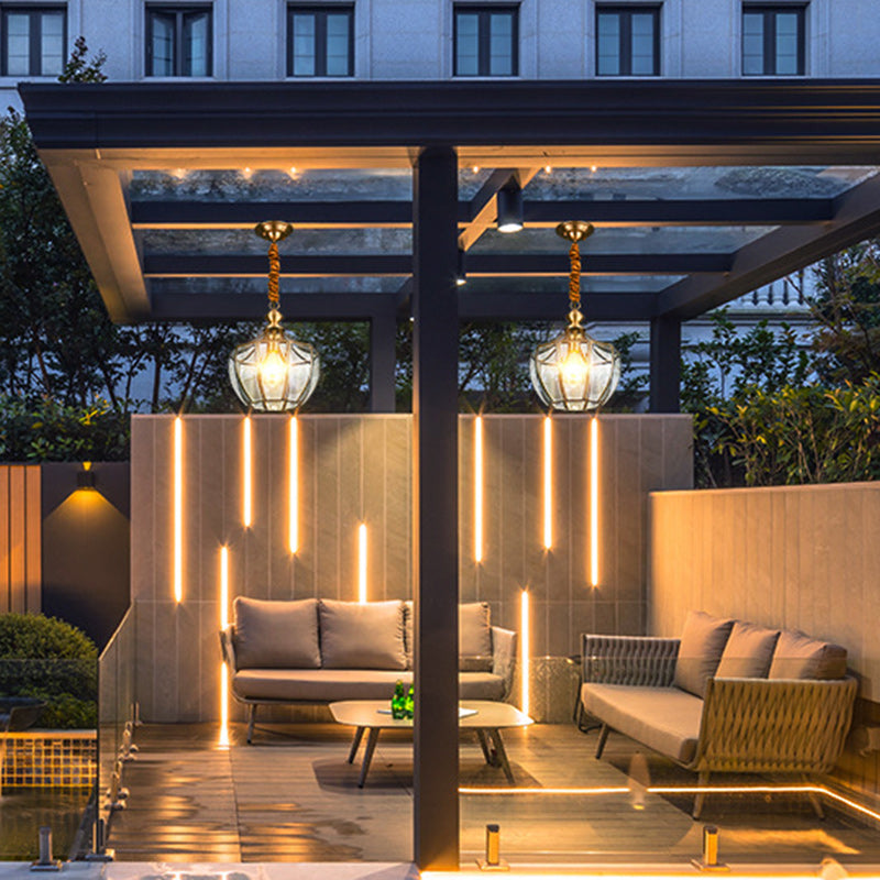 Mid-Century Waterproof Copper Glass Rhombic Cylinder Outdoor Chandeliers