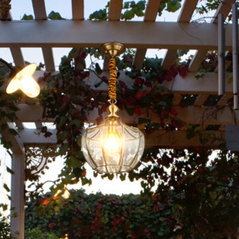 Mid-Century Waterproof Copper Glass Rhombic Cylinder Outdoor Chandeliers