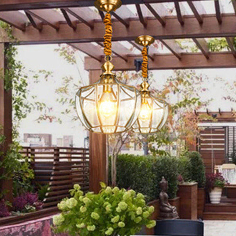 Mid-Century Waterproof Copper Glass Rhombic Cylinder Outdoor Chandeliers