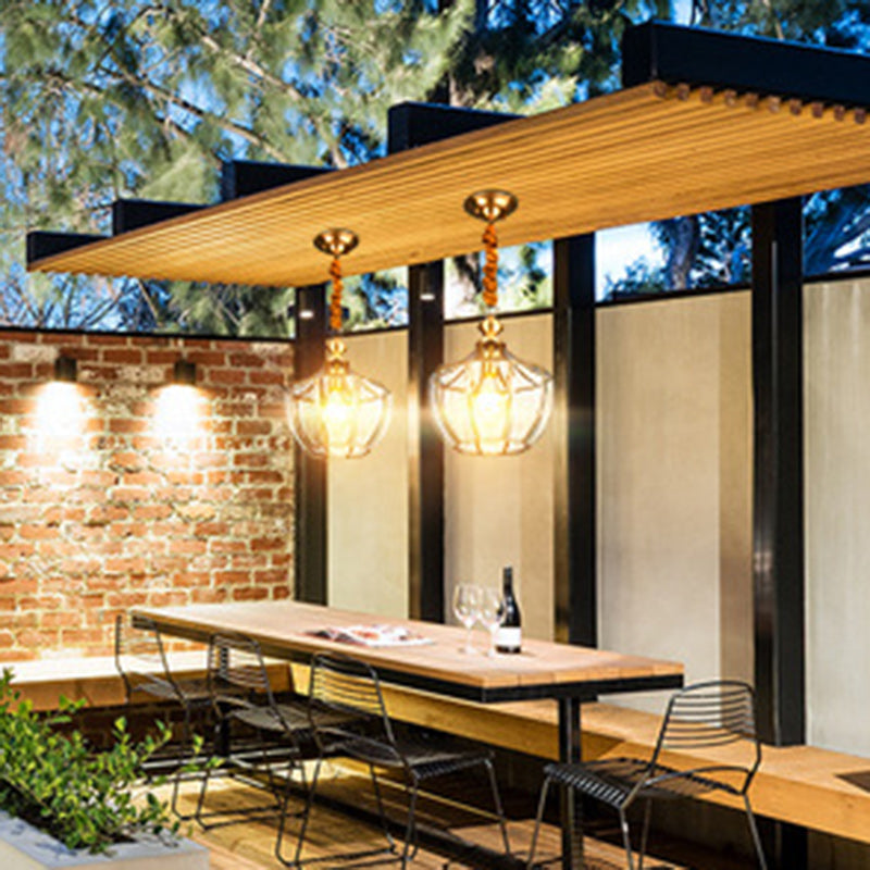 Mid-Century Waterproof Copper Glass Rhombic Cylinder Outdoor Chandeliers