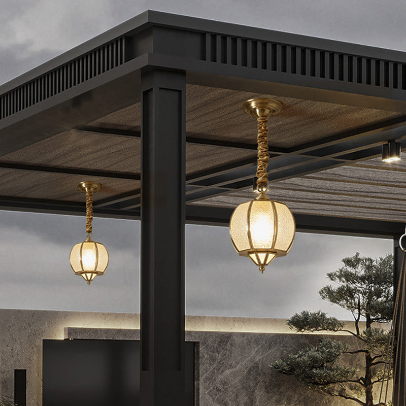 Mid-Century Waterproof Copper Glass Rhombic Cylinder Outdoor Chandeliers