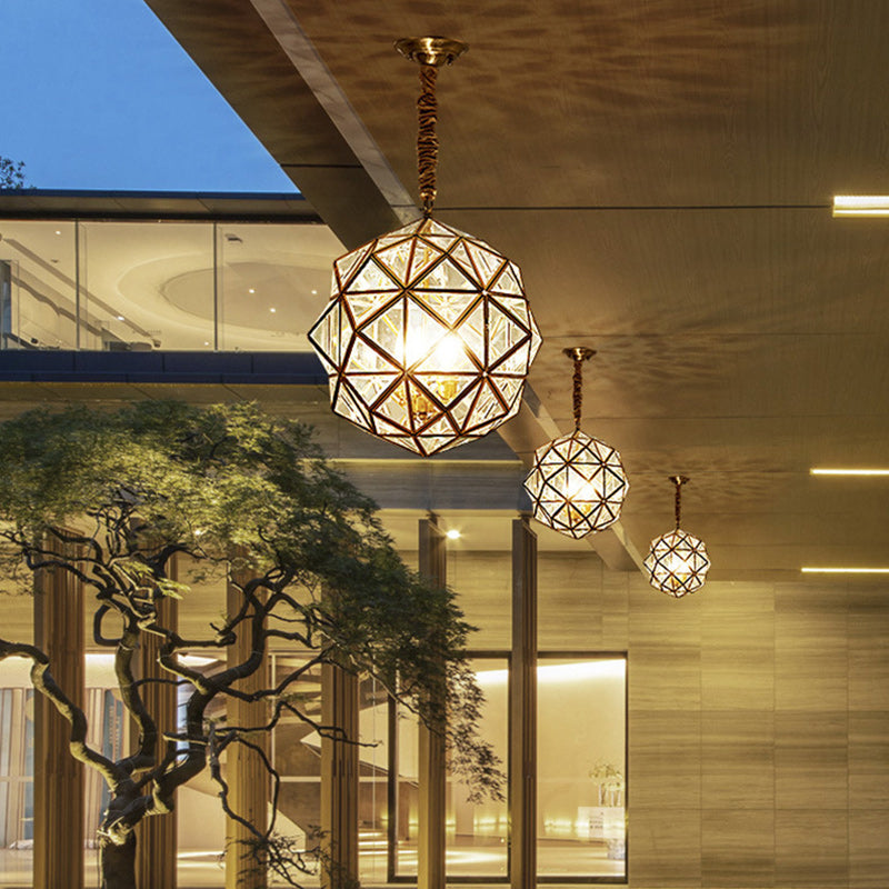 Mid-Century Waterproof Copper Glass Rhombic Cylinder Outdoor Chandeliers