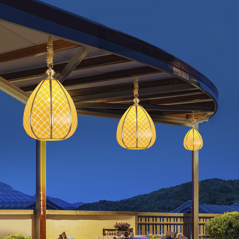 Mid-Century Waterproof Copper Glass Rhombic Cylinder Outdoor Chandeliers