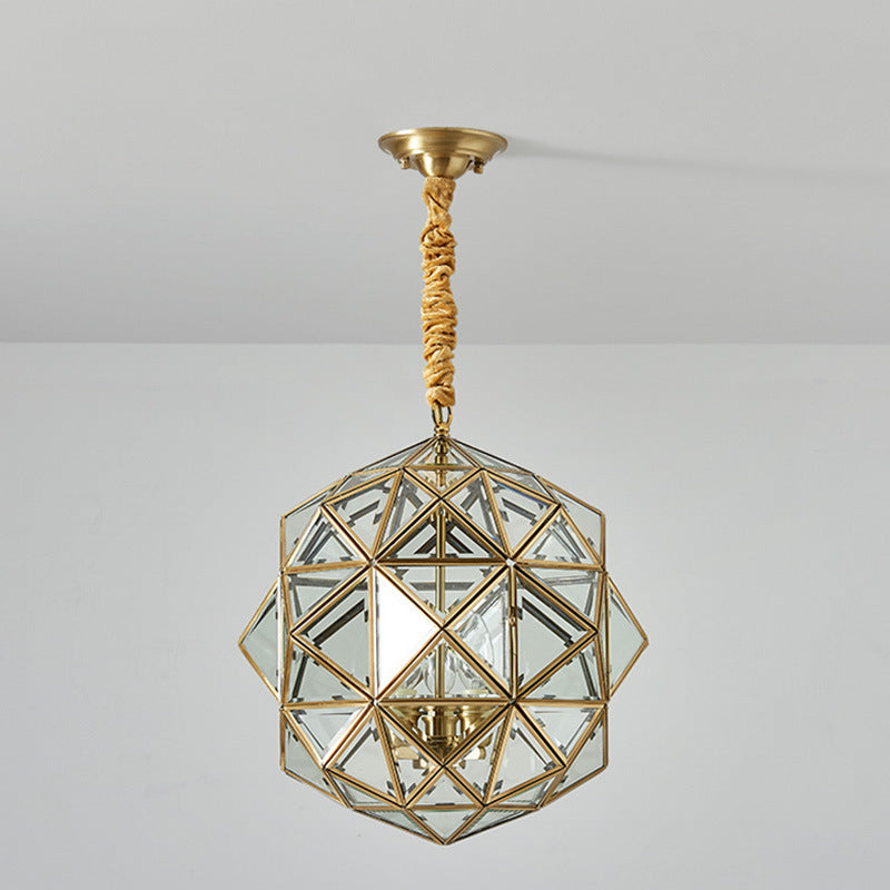 Mid-Century Waterproof Copper Glass Rhombic Cylinder Outdoor Chandeliers