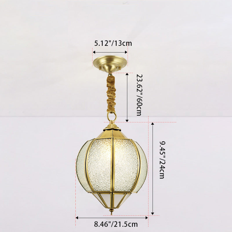 Mid-Century Waterproof Copper Glass Rhombic Cylinder Outdoor Chandeliers