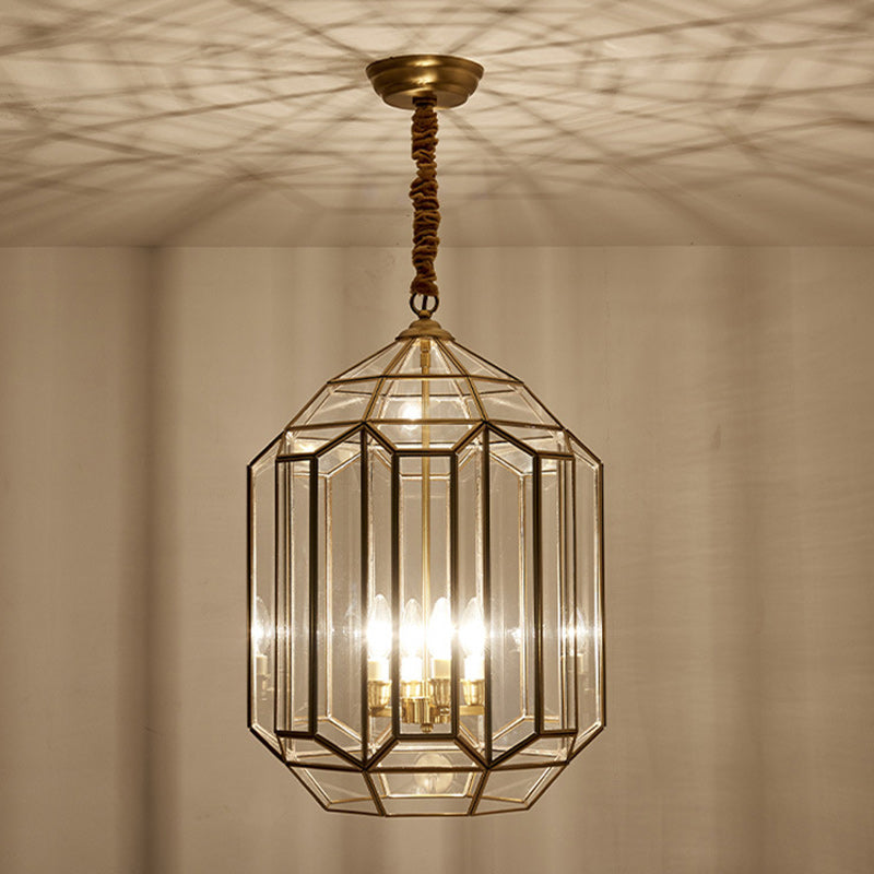 Mid-Century Waterproof Copper Glass Rhombic Cylinder Outdoor Chandeliers