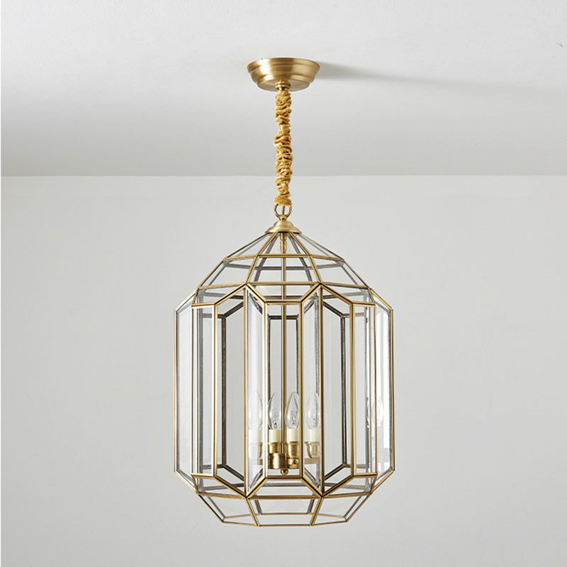 Mid-Century Waterproof Copper Glass Rhombic Cylinder Outdoor Chandeliers