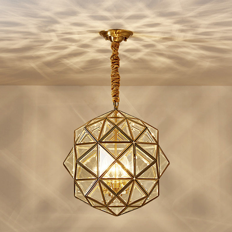 Mid-Century Waterproof Copper Glass Rhombic Cylinder Outdoor Chandeliers