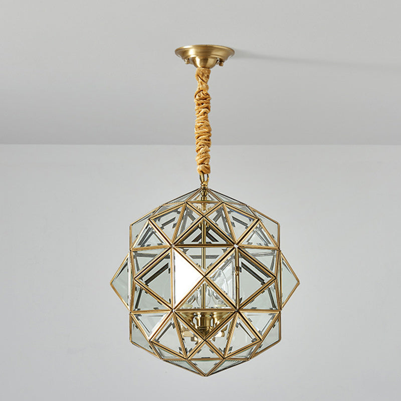 Mid-Century Waterproof Copper Glass Rhombic Cylinder Outdoor Chandeliers