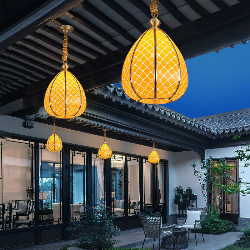 Mid-Century Waterproof Copper Glass Rhombic Cylinder Outdoor Chandeliers