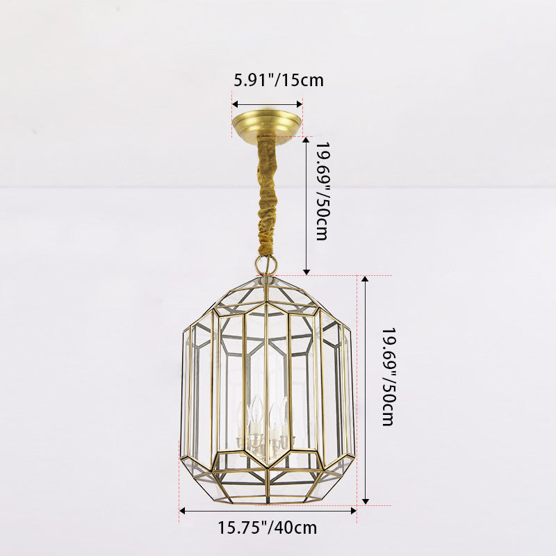 Mid-Century Waterproof Copper Glass Rhombic Cylinder Outdoor Chandeliers