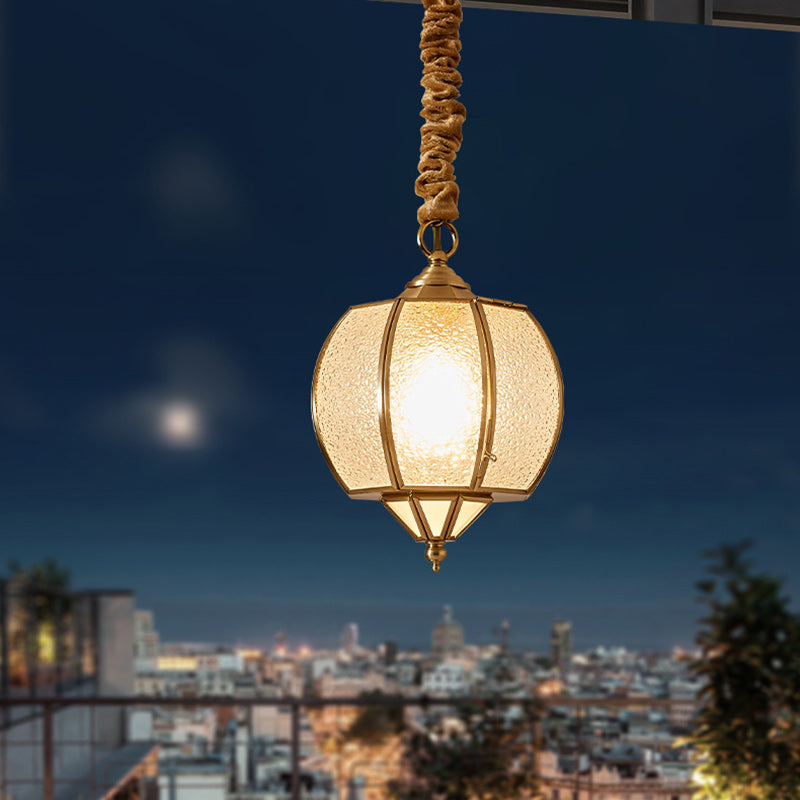 Mid-Century Waterproof Copper Glass Rhombic Cylinder Outdoor Chandeliers