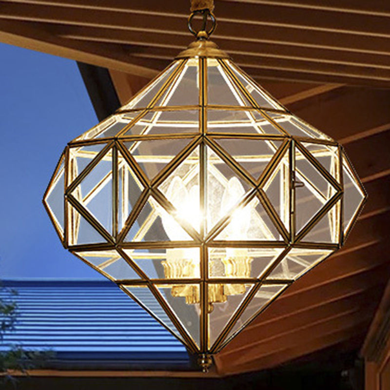 Mid-Century Waterproof Copper Glass Rhombic Cylinder Outdoor Chandeliers