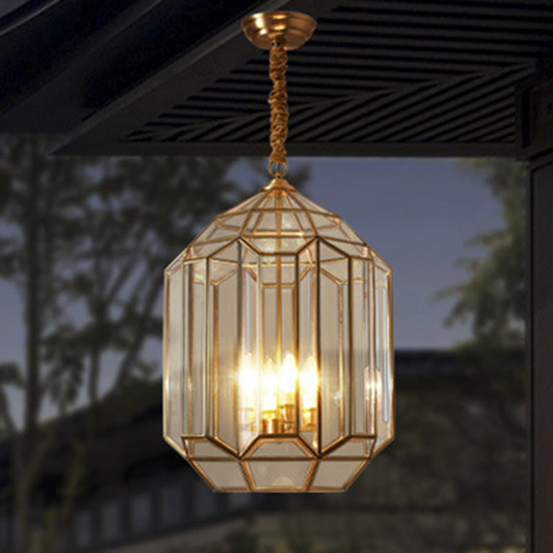 Mid-Century Waterproof Copper Glass Rhombic Cylinder Outdoor Chandeliers