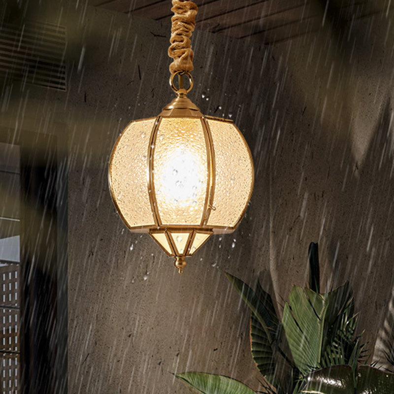 Mid-Century Waterproof Copper Glass Rhombic Cylinder Outdoor Chandeliers