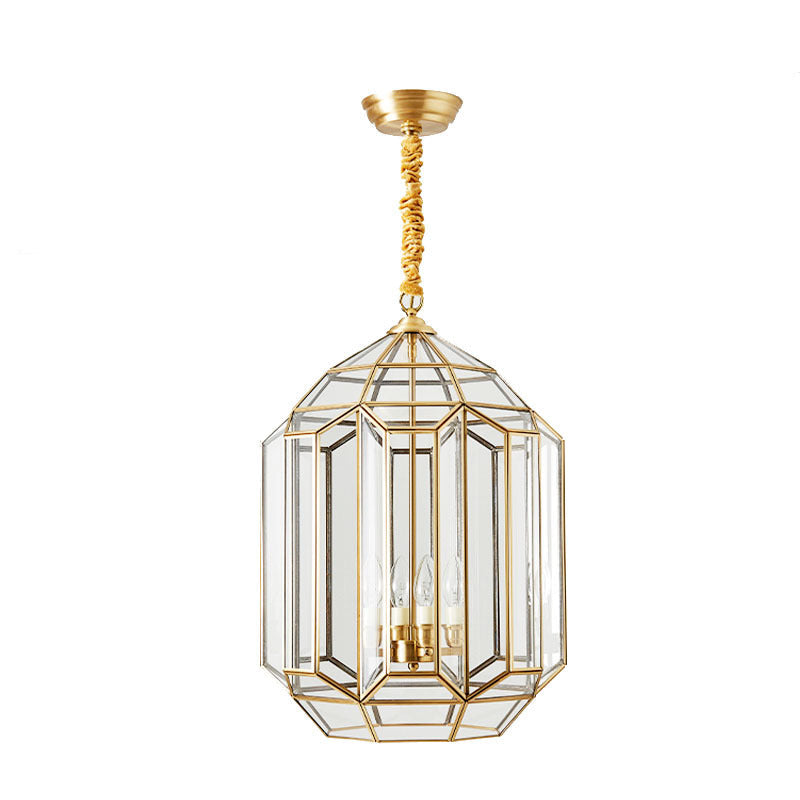 Mid-Century Waterproof Copper Glass Rhombic Cylinder Outdoor Chandeliers
