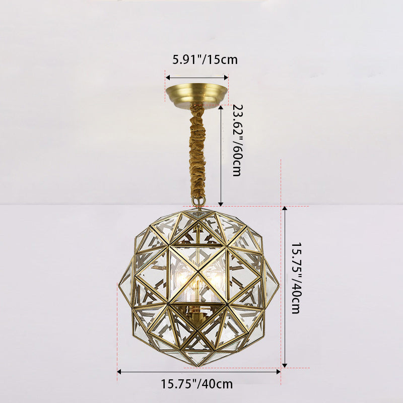 Mid-Century Waterproof Copper Glass Rhombic Cylinder Outdoor Chandeliers